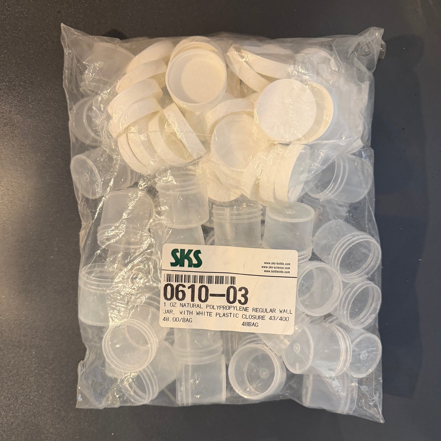 1 oz polypropylene jar with plastic closure 48 count